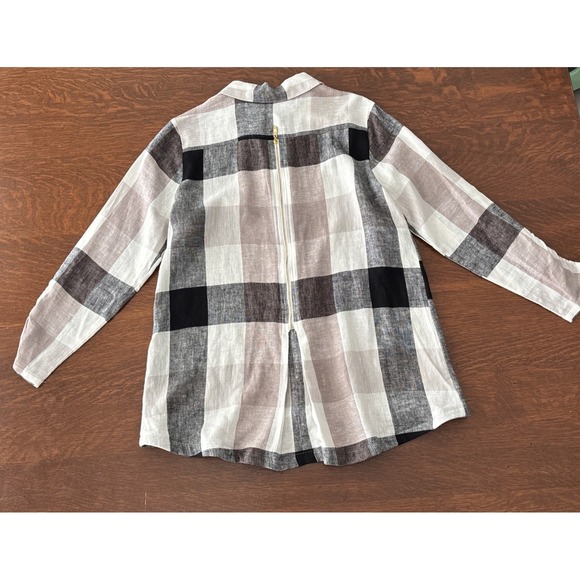 Soft Surroundings Plaid Check Linen Blend Button Up Shirt Back Zip Lagenlook M - Picture 5 of 15